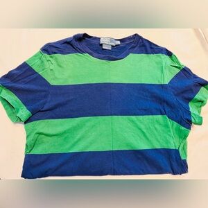 Preowned Polo Men’s Crew Neck Striped Tee Shirt Green Navy Short Sleeve Sz XL